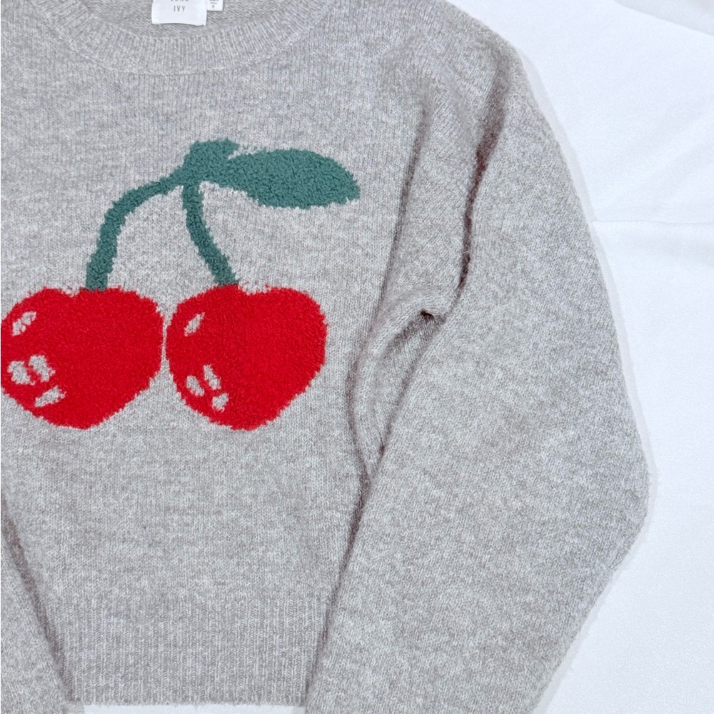 Chic Gray Sweater with Red Cherry Design - Picture 3 of 3